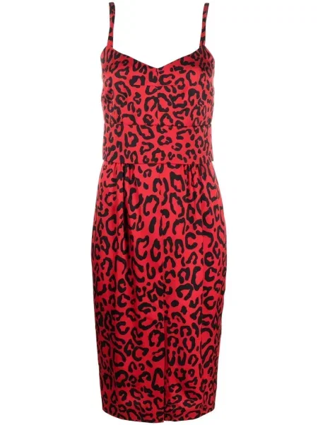 Rochie midi Dolce & Gabbana cu imagine cu model leopard până la genunchi roșu