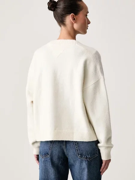 Tommy Jeans Kardigan Fluffy Badge Biały beżowy