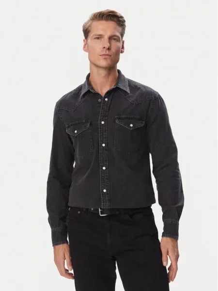 Tommy Hilfiger Koszula jeansowa Western ciemny szary