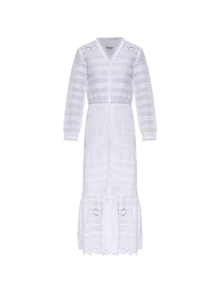 Rochie maxi Marant Etoile cu decolteu în V cu mâneci lungi lungă alb