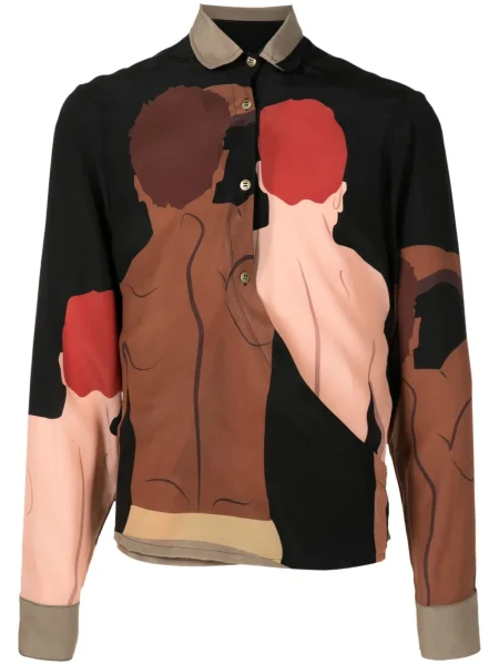 Hedvábná košile Amir Slama s potiskem hnědá