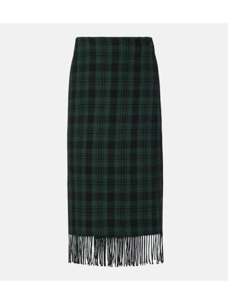 Fustă Polo Ralph Lauren cu franjuri de lână în carouri verde