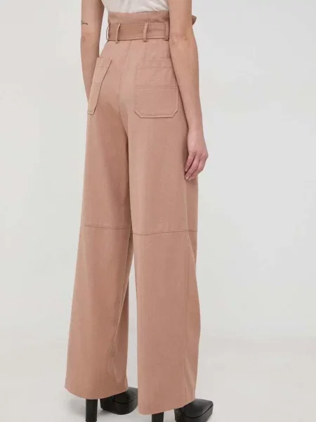 Vlněné kalhoty Pinko široké high waist béžová