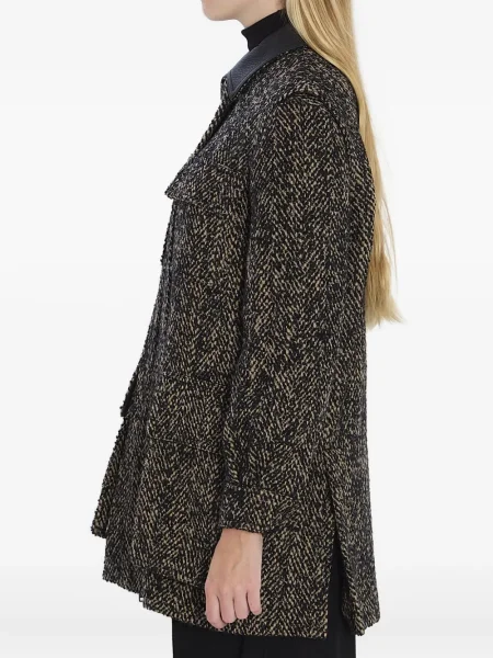 Geanta de piele Max Mara cu model herringbone maro