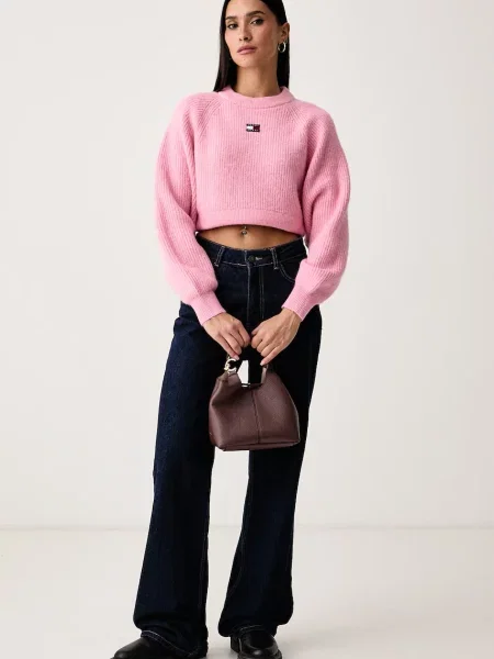 Tommy Jeans pulover z dodatkom volne roza