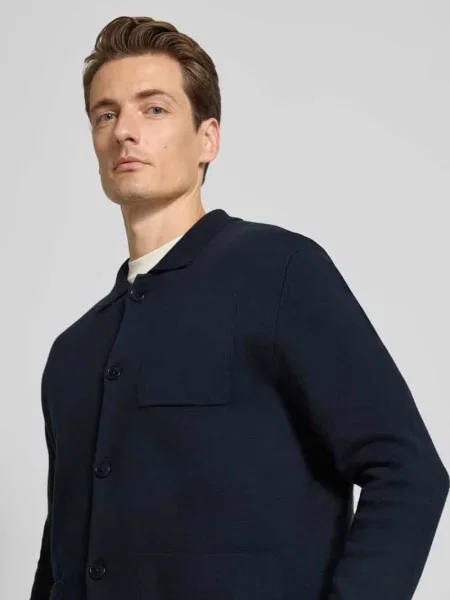 Kurtka o kroju relaxed fit z dzianiny z mieszanki bawełny model ‘MIKE’ Selected Homme niebieska