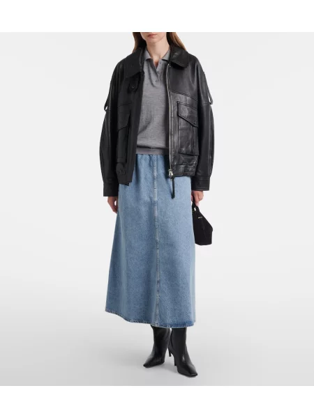 Fustă din denim Agolde zdrențuiți albastru