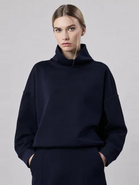 OWN Off With Nature Mikina Felpa Collo Alto Loose Fit in Interlock Navy noční modrá