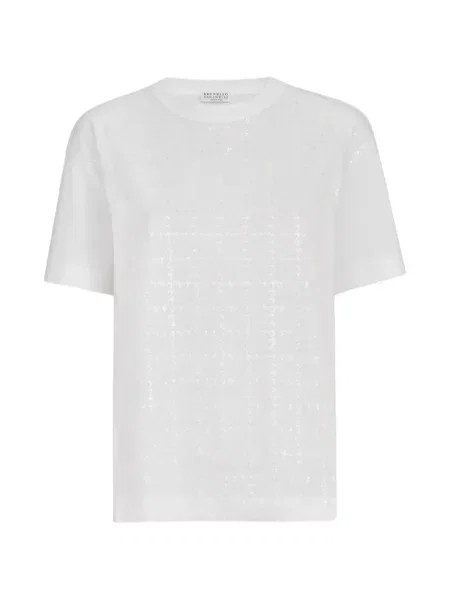 Tricou Brunello Cucinelli cu broderie din jerseu alb