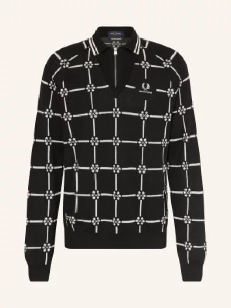 Fred Perry Pletené Polo Tričko černá bílá