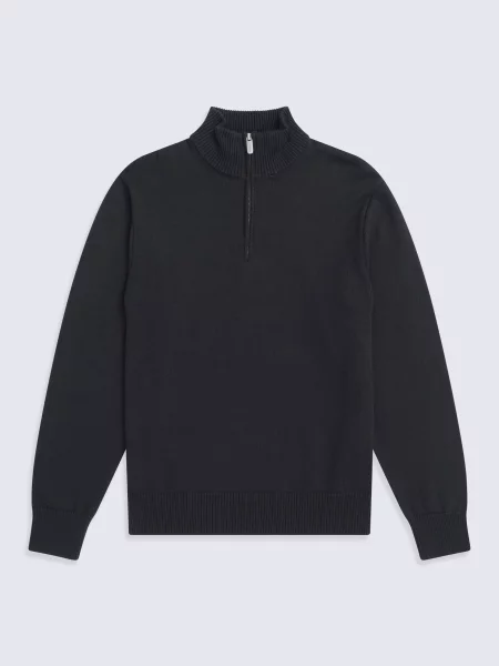 Sweter z prążkowanym wykończeniem i zamkiem pod szyją Black czarny