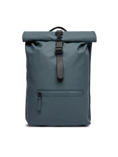 Раница Rains Rolltop Rucksack синьо голям с изчистен дизайн сиво