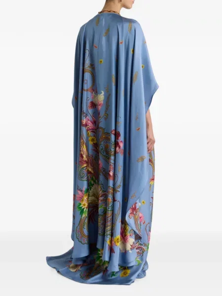 Rochie Etro de mătase cu model floral cu imagine albastru