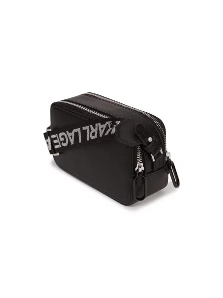 Geanta crossbody Karl Lagerfeld Jeans din piele cu autograf negru