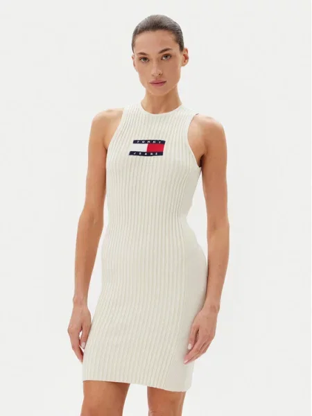 Pletena obleka Tommy Jeans bela