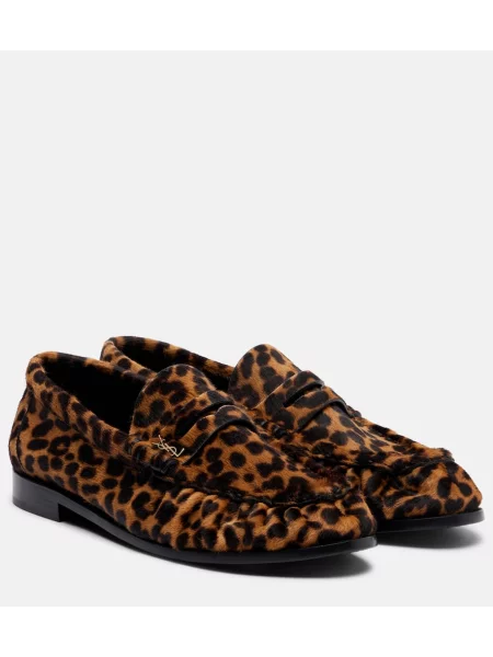 Pantofi loafer Saint Laurent cu imagine cu model leopard maro