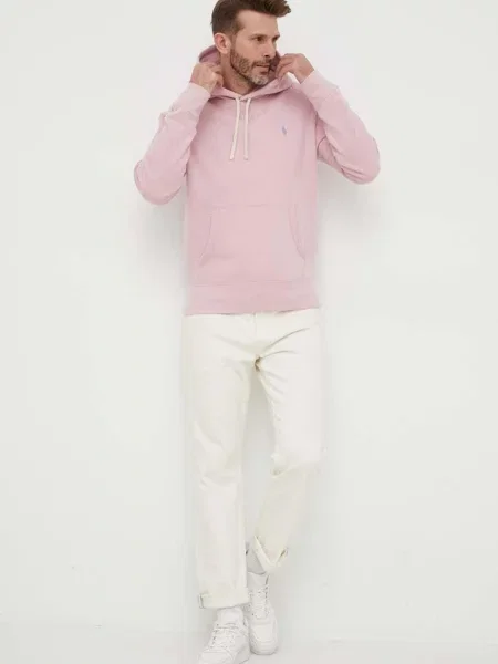 Pulover Polo Ralph Lauren roza s kapuco vijolična