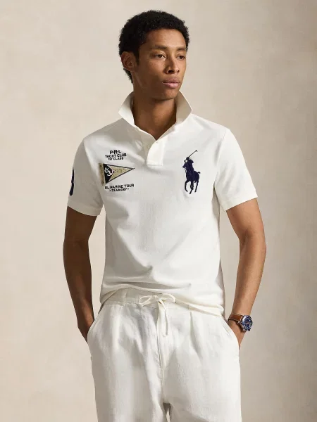 Polo Ralph Lauren Tričko béžová / tmavomodrá biela