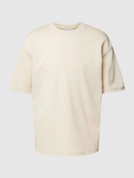 T-shirt z prążkowanym okrągłym dekoltem model ‘OSCAR’ Selected Homme biała