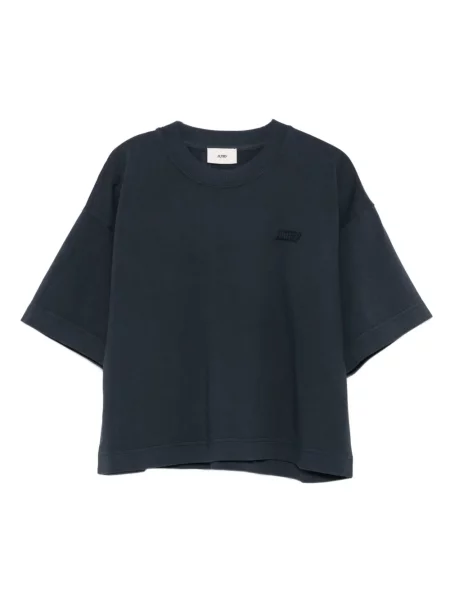 Tricou Autry cu broderie scurt albastru
