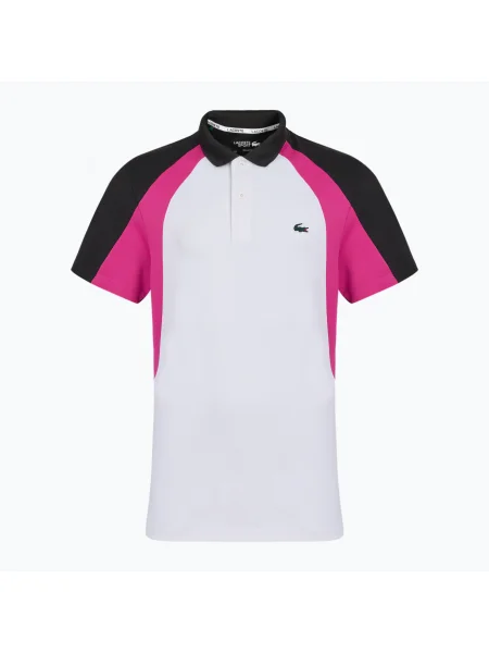 Tricou polo Lacoste Tennis pentru bărbați alb/malva negru alb