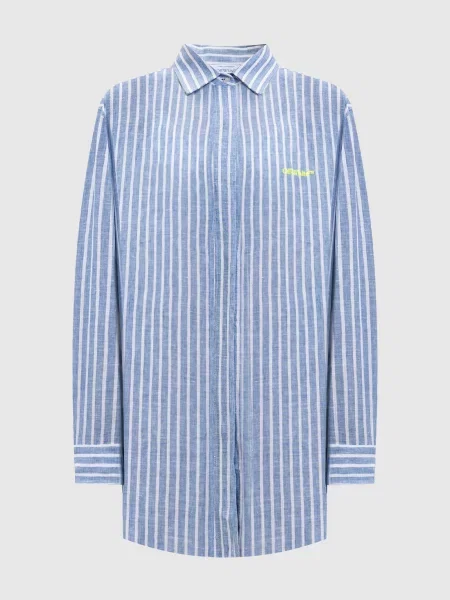 Сорочка з льону в смужку з логотипом Off-white блакитна
