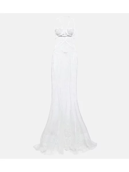 Rochie Nensi Dojaka din dantelă cu gât halter alb