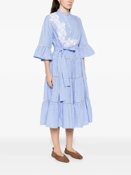 Sukienka midi Ermanno Firenze w paski do kolan garniturowa niebieska