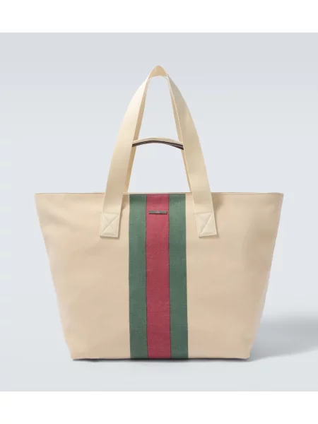 Geantă Gucci cu dungi din canvas bej