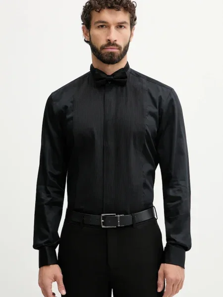 Риза BOSS с кройка по тялото черно