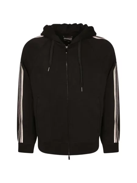 Hanorac cu glugă Emporio Armani cu dungi negru