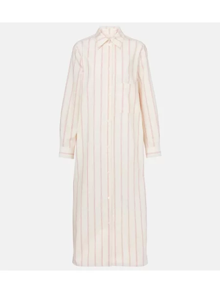 Jedwabna sukienka koszulowa Toteme w paski garniturowa biała