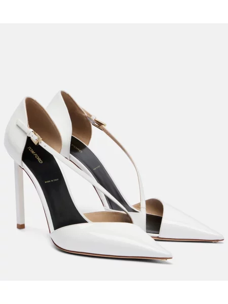 Pantofi cu toc Tom Ford din piele de lac alb