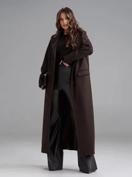 Пальто ISSA Plus темно-коричневий кашемір коричневе
