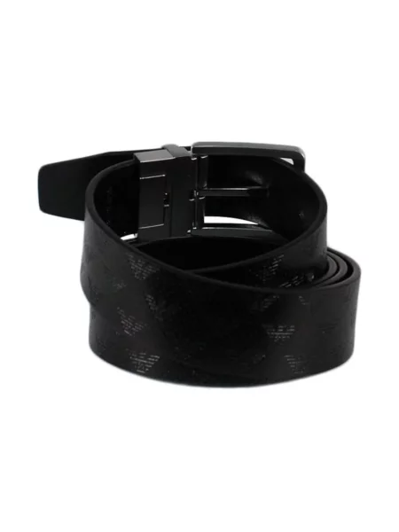 Pasek Emporio Armani skórzany z logo czarny