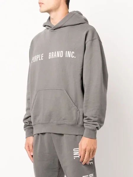 Haftowana długa bluza z kapturem Purple Brand szara