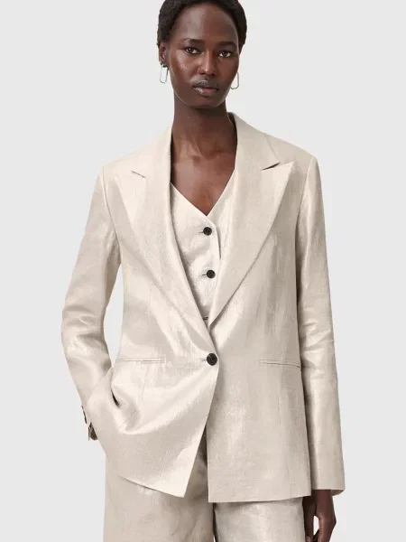 AllSaints sacou de in AVERIE un singur rand de uni argintiu