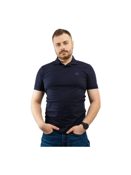 Koszulka polo o kroju slim fit z krótką listwą guzikową Hugo Boss niebieska