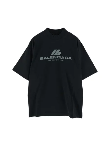 Lniana koszulka Balenciaga z logo czarna