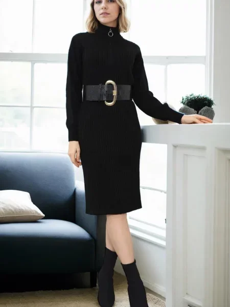 Rochie maxi Dewberry tricotate lungă de costum negru