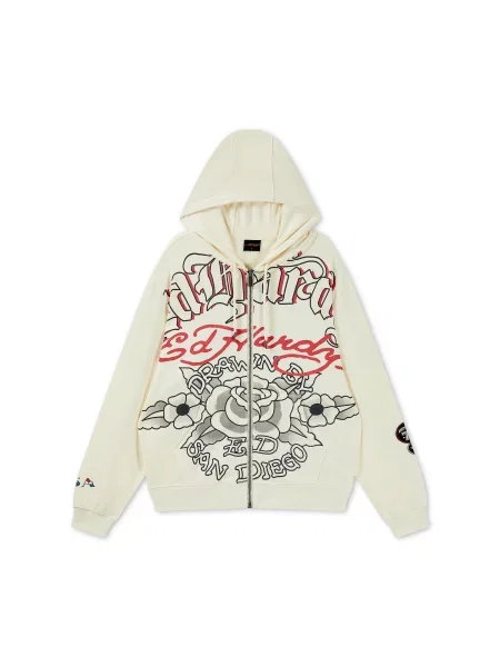 Ed Hardy Hanorac Gothic Roses ecru / albastru pastel / roșu negru