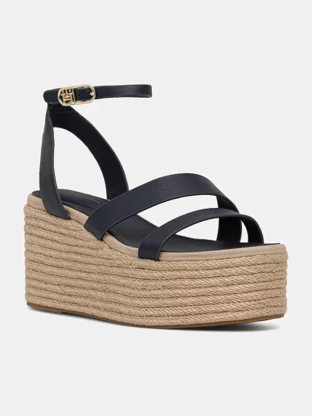 Usnjeni sandali Tommy Hilfiger ANKLE STRAP LEATHER PLATFORM mornarsko modra