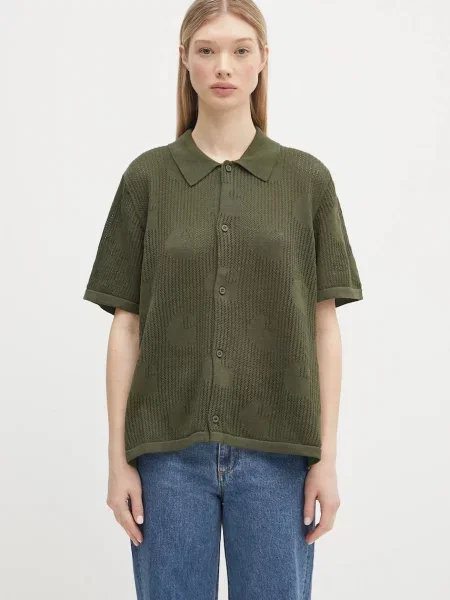Carhartt WIP cămașă din W’ S/S Temple Knit Shirt cu guler clasic relaxed verde