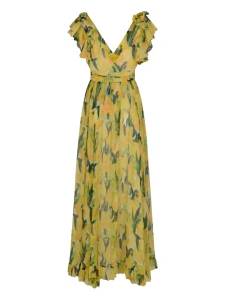 Rochie La Doublej cu model floral cu imagine de costum galben
