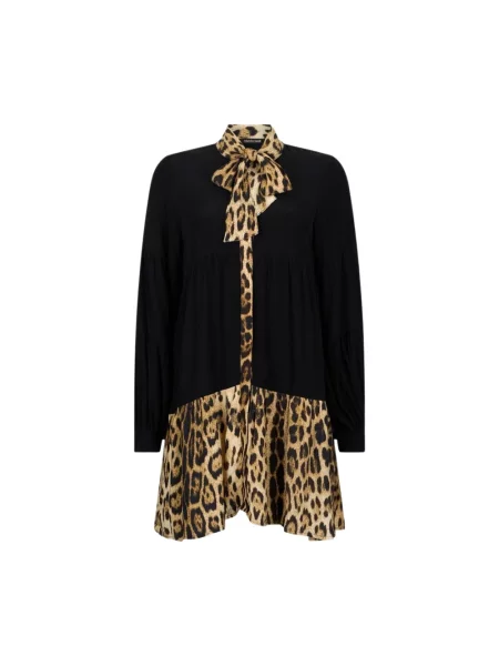 Lniana sukienka mini Roberto Cavalli czarna