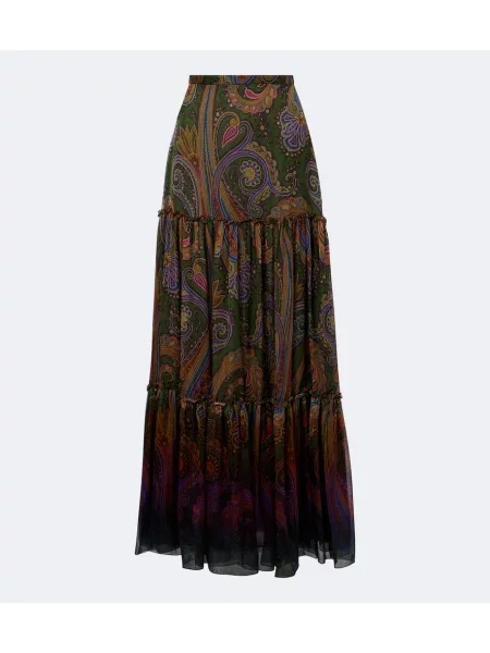 Fusta maxi Etro de mătase cu model paisley verde
