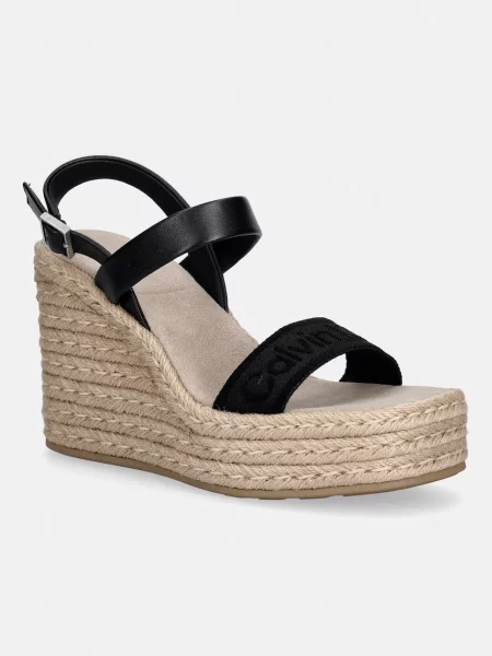 Calvin Klein sandály na klínku WEDGE ESPAD 70 WEBBING LTH černé