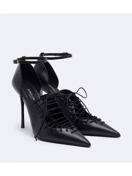 Fűzős bőr körömcipő Dolce&gabbana fekete