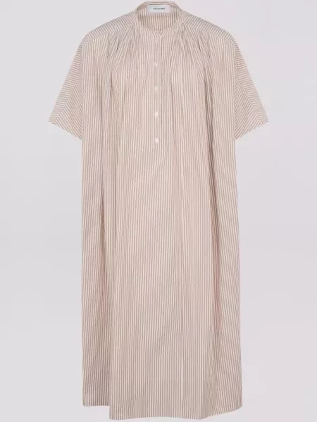 Rochie midi Yves Salomon cu dungi până la genunchi de costum maro