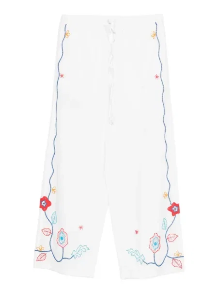 Pantaloni Forte_forte cu model floral alb